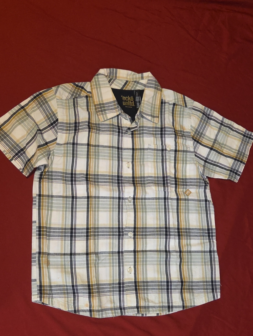 Ecko Unlimited Boy’s Short-Sleeve Plaid Button-Down - White, Olive & Navy.*